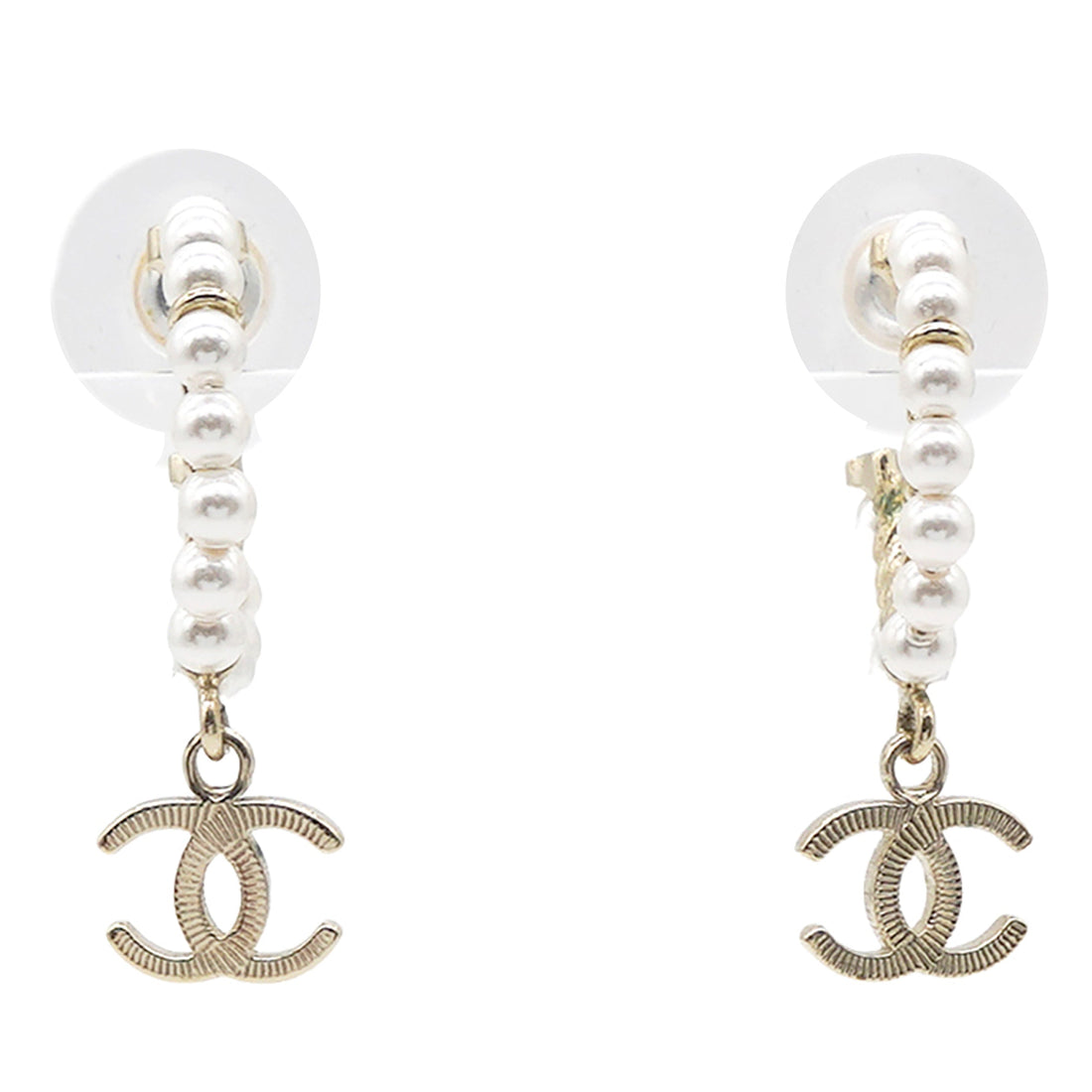 Chanel Pearl Charms CC Hoop Earrings