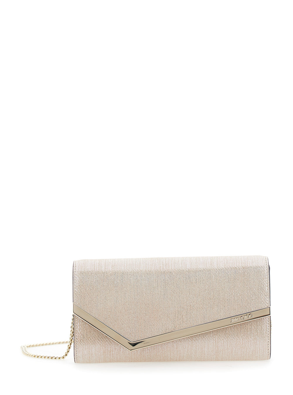 Jimmy Choo Women 'Emmie' Metallic Clutch With Chain-Link Shoulder Strap And Embossed Logo Lettering On The Front In Leather Woman