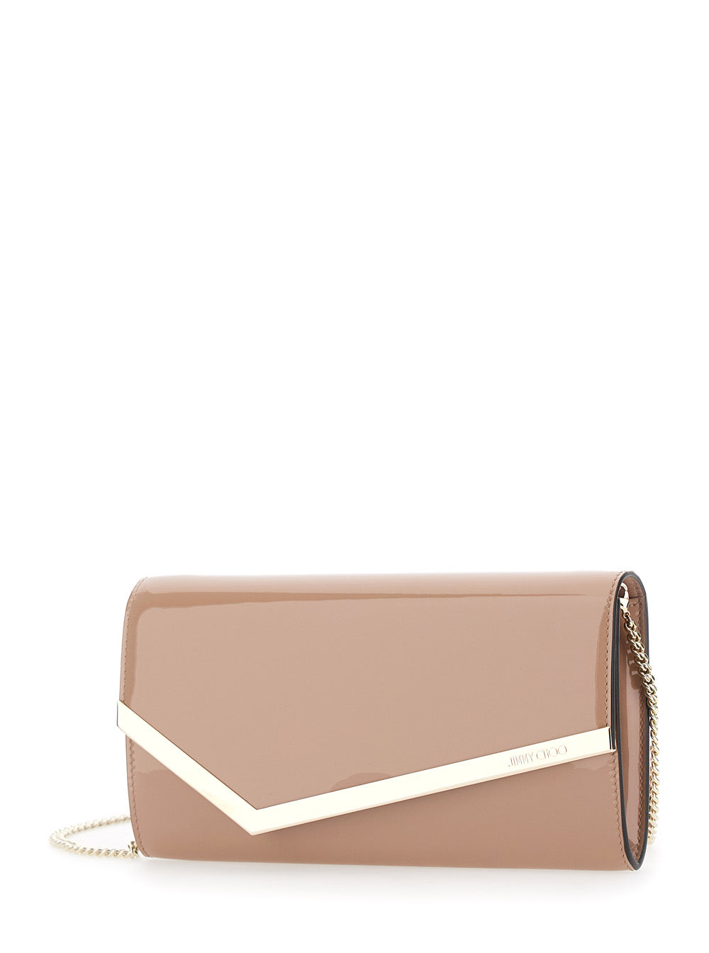 Jimmy Choo Women 'Emmie' Pink Clutch With Chain-Link Shoulder Strap And Embossed Logo Lettering On The Front In Leather Woman