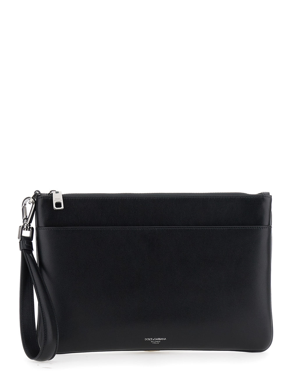 Dolce & Gabbana Men Black Clutch With Removable Wrist Strap And Logo Lettering On The Front In Leather Man