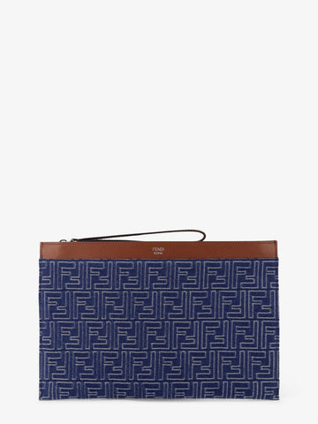 Fendi Men Ff Jacquard Denim Clutch