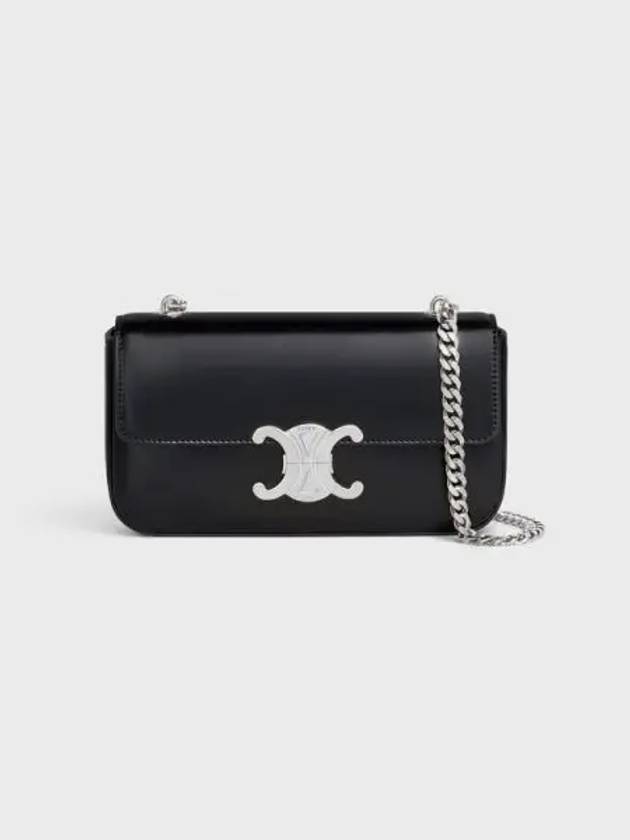 CELINE Triomphe Shiny Calfskin Chain Shoulder Bag Black