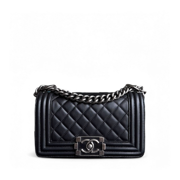 Chanel Boy Small - 20CM Quilted Calfskin Black Ruthenium Silver Hardware Series 20