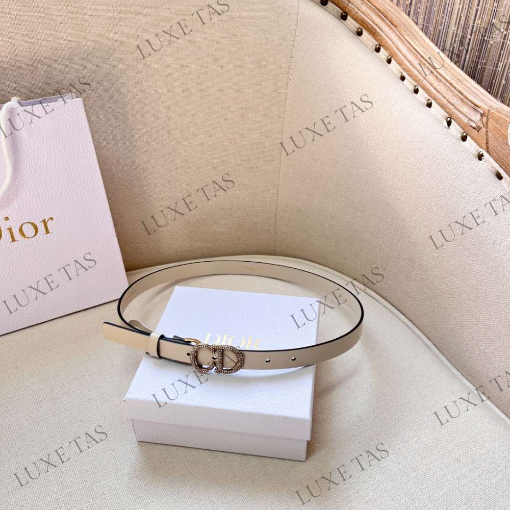 20mm Latte Ultrasmooth Calfskin and White Crystals Saddle Belt Designer Belts for Women