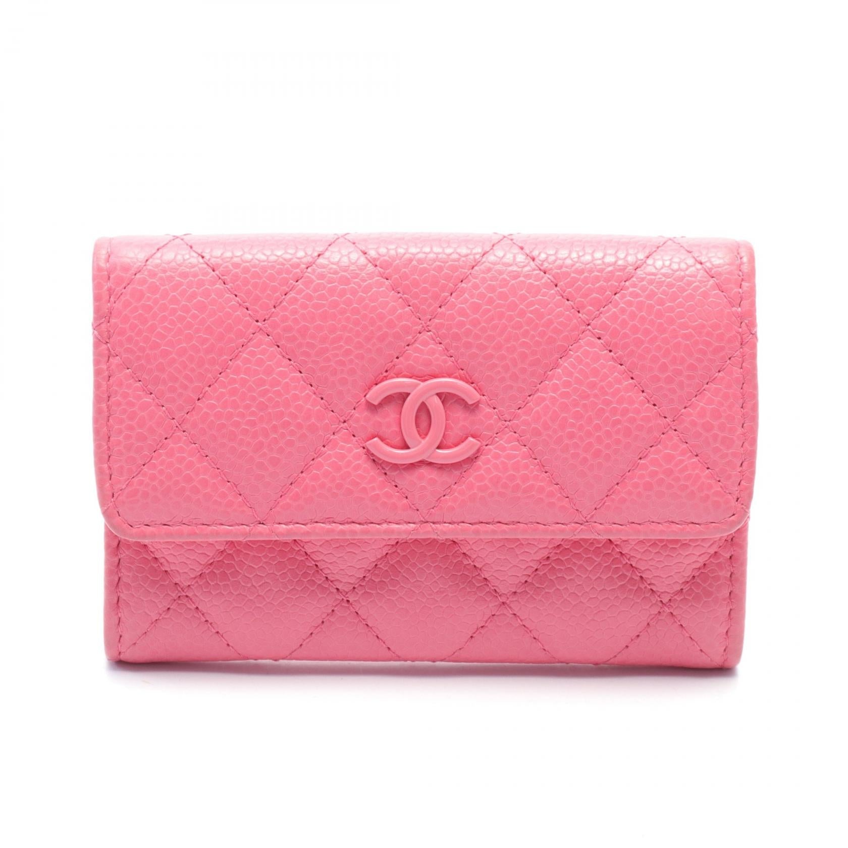 Chanel Caviar Matelasse Card Case Pink