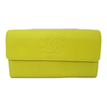 Chanel Caviar Skin Bifold Long Wallet Yellow