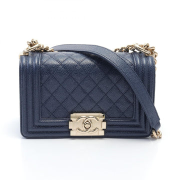 Chanel Boy Caviar Shoulder Bag Navy