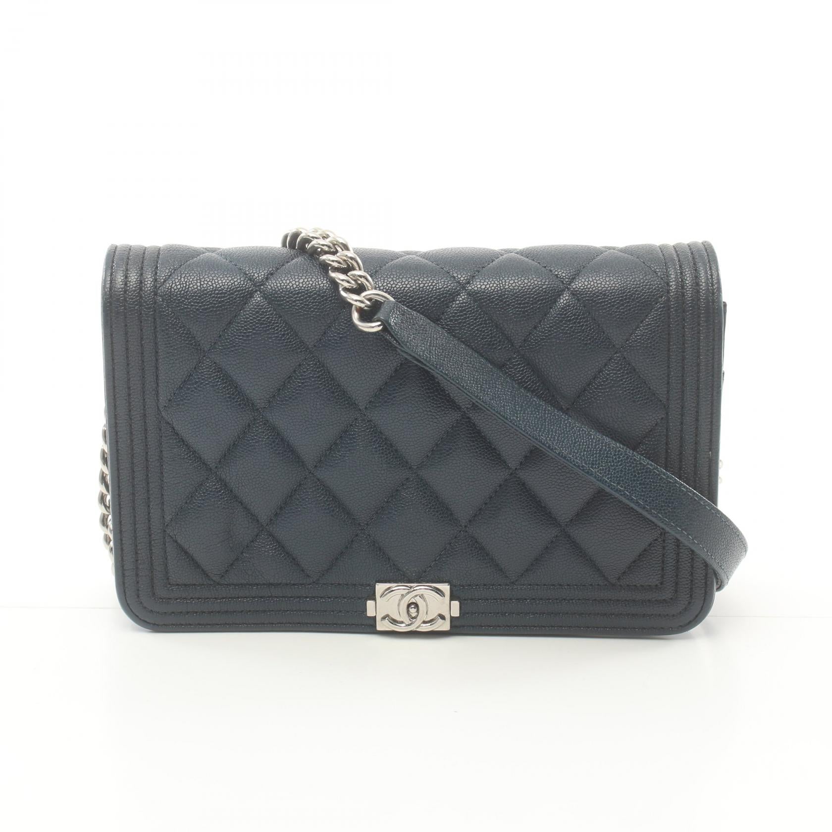 Chanel Boy Matelasse Shoulder Bag Navy