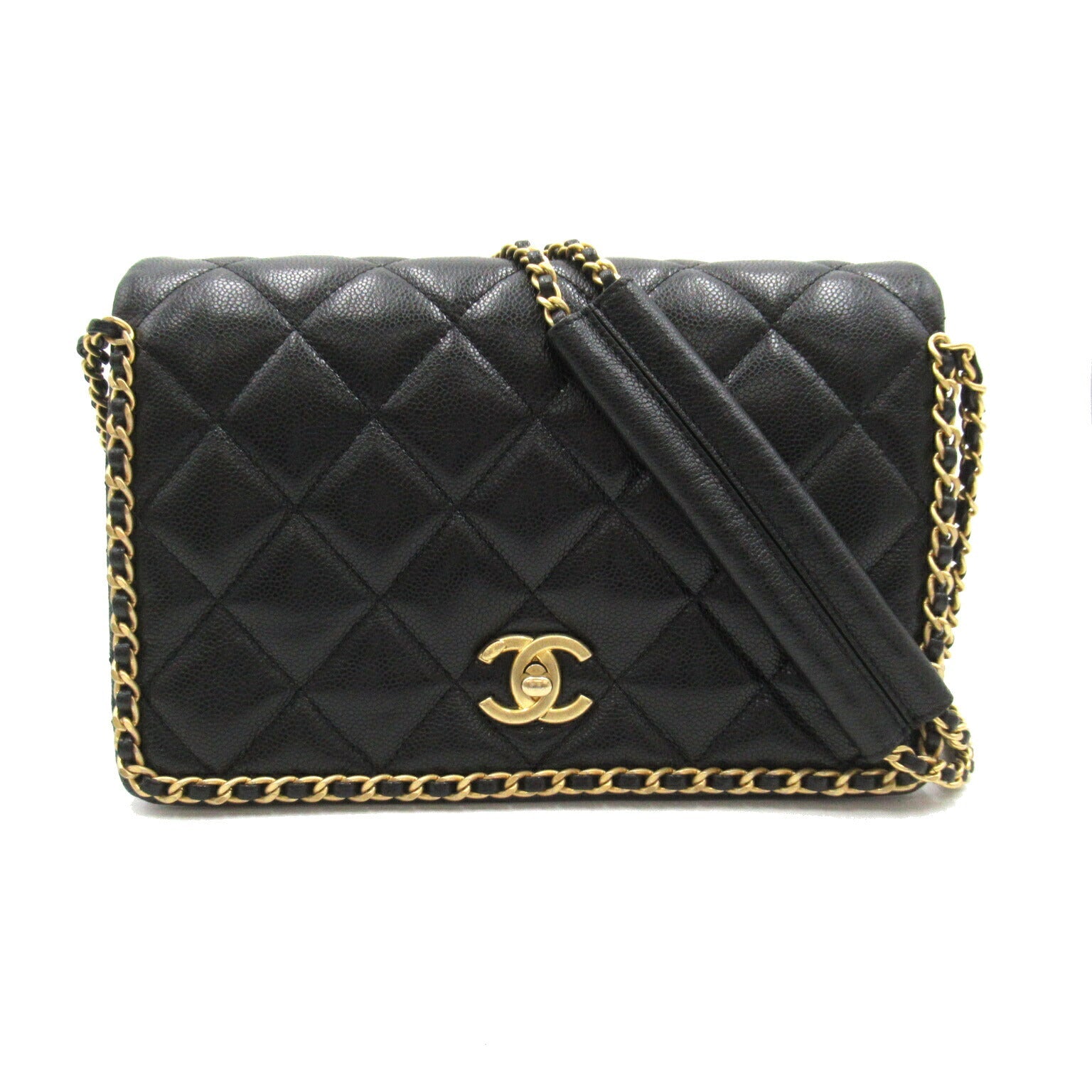 Chanel Caviar Skin Matelasse Chain Shoulder Bag Black