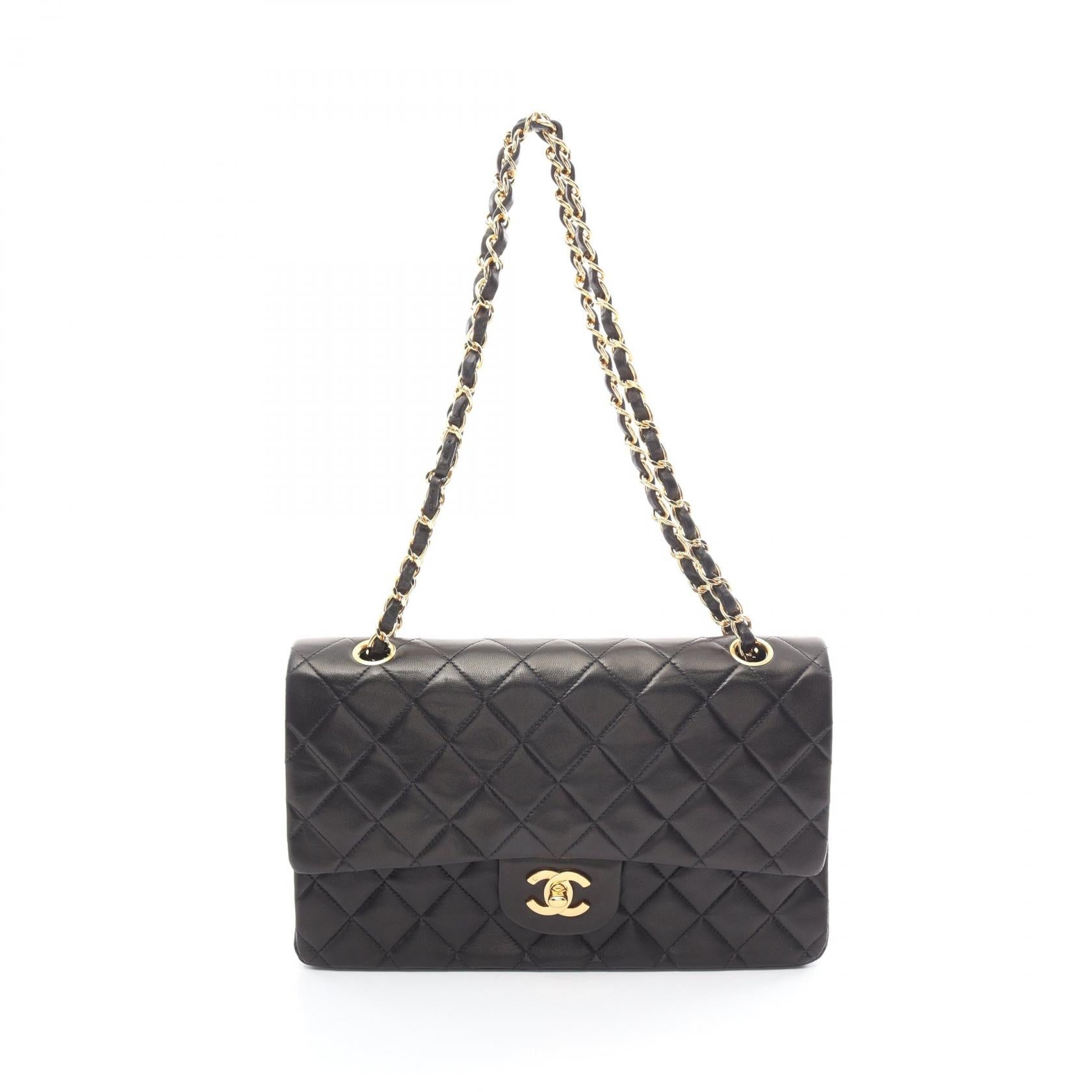 Chanel Matelasse W Flap Shoulder Bag Black