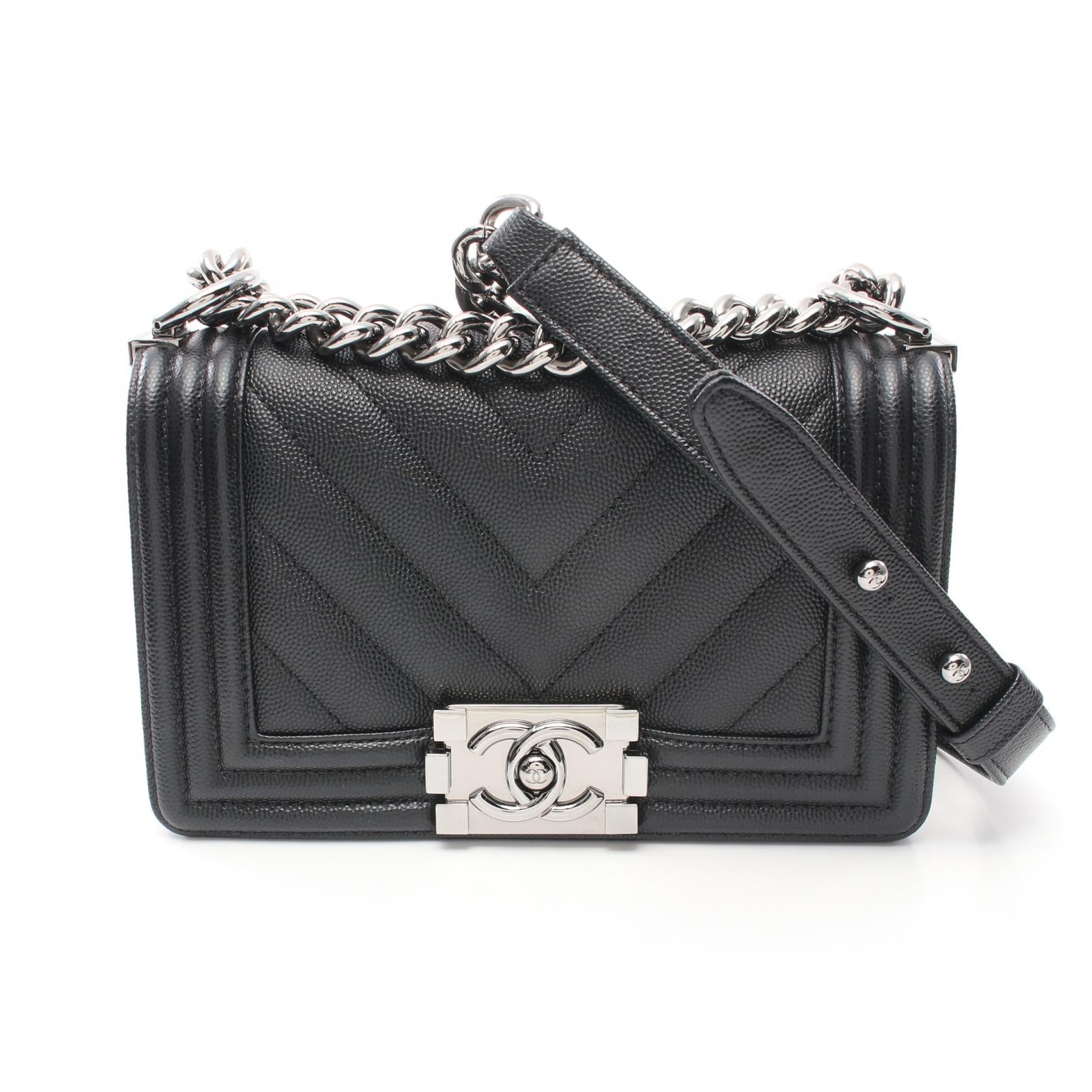 Chanel Boy Small Chevron Shoulder Bag Black