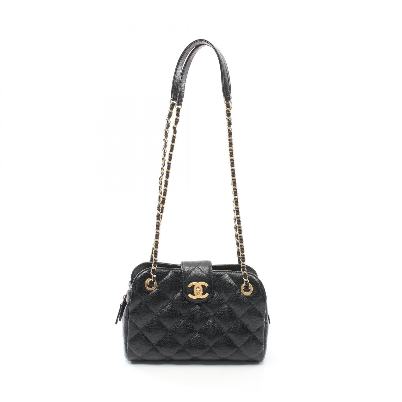 Chanel Leather Bowling Shoulder Bag Black AS5005