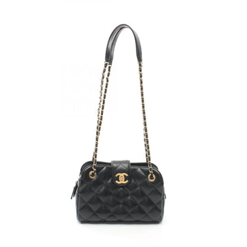 Chanel Leather Bowling Shoulder Bag Black AS5005