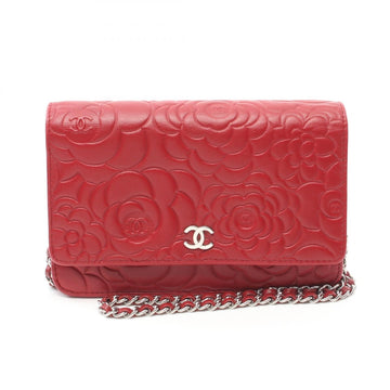 Chanel Camellia Lambskin Shoulder Bag Red