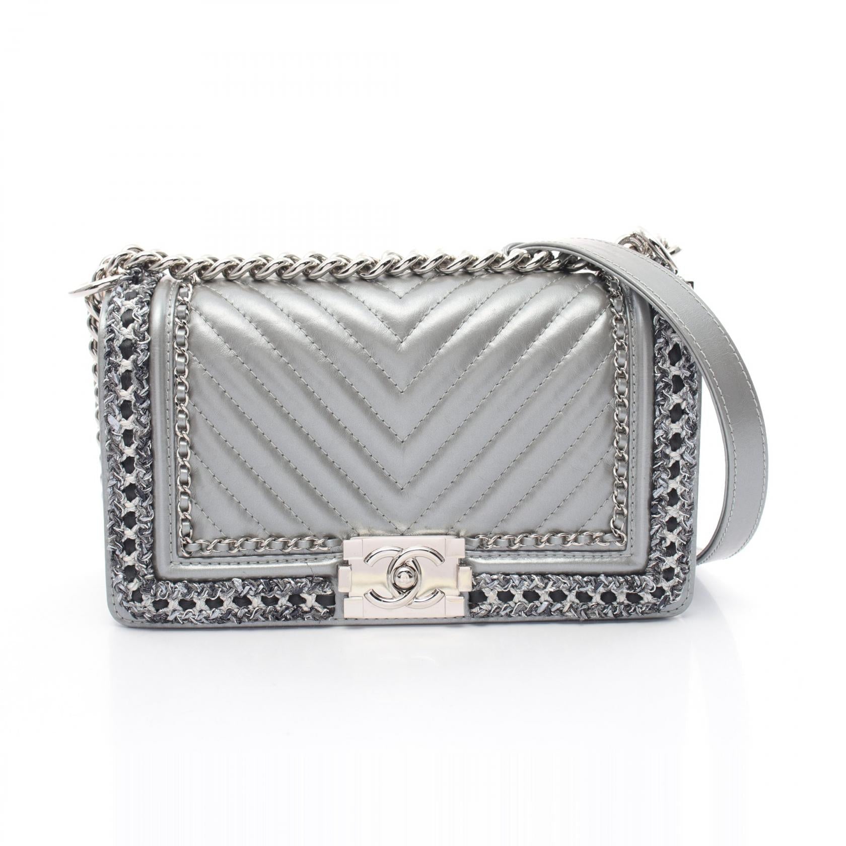 Chanel Boy Matelasse Shoulder Bag Gray A67085