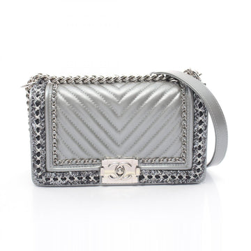 Chanel Boy Matelasse Shoulder Bag Gray A67085