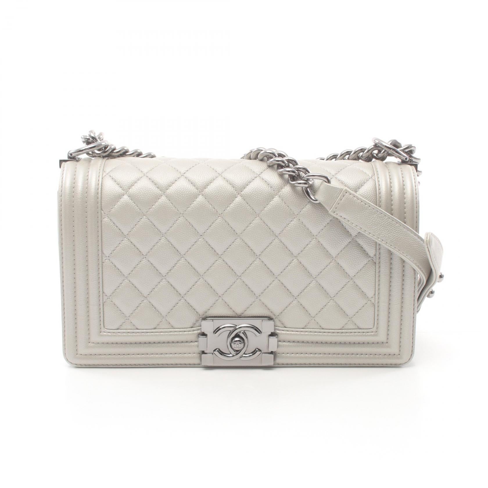 Chanel Boy Matelasse Shoulder Bag Silver