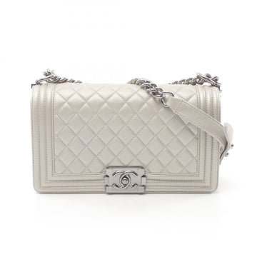 Chanel Boy Matelasse Shoulder Bag Silver