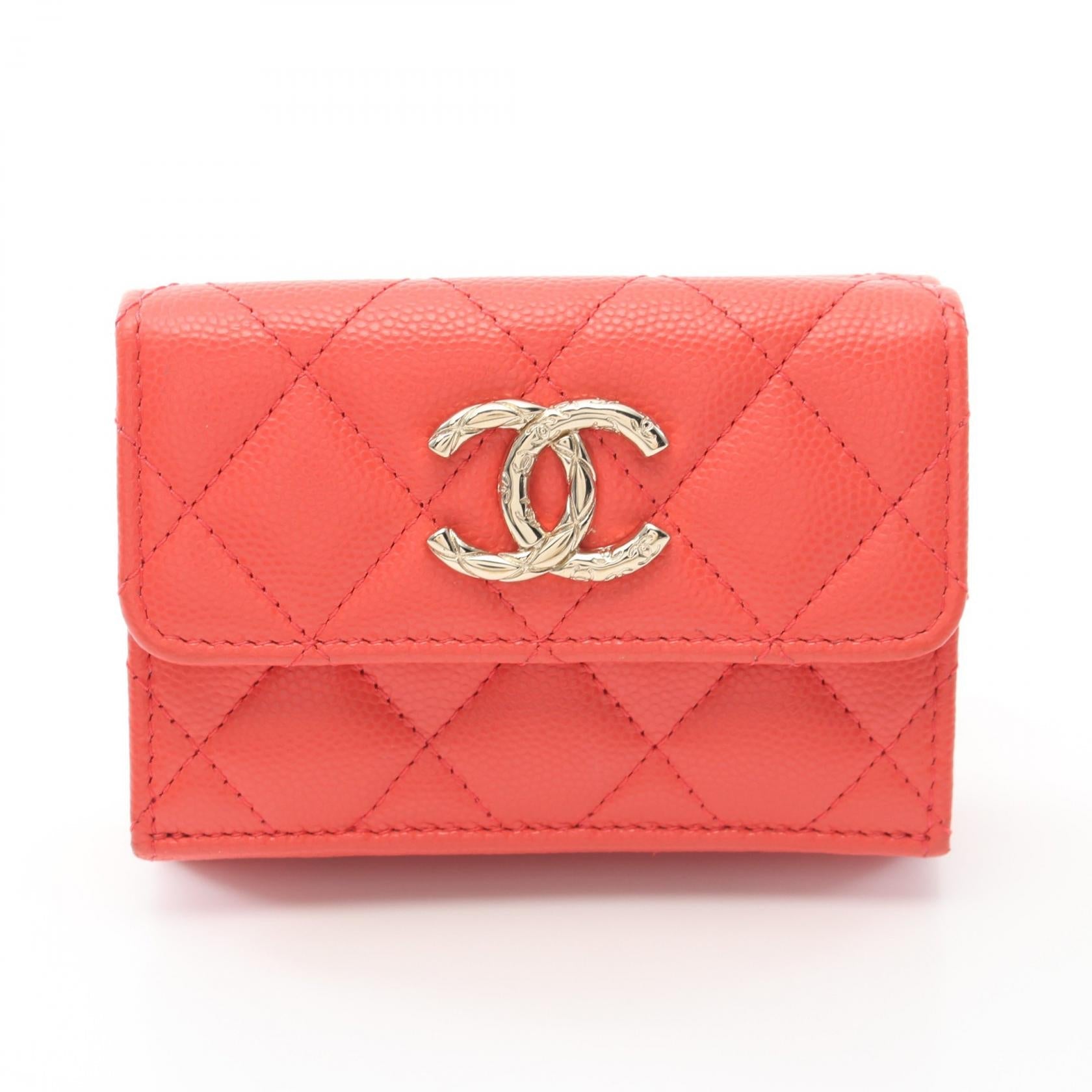 Chanel Caviar Skin Trifold Wallet Orange