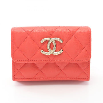 Chanel Caviar Skin Trifold Wallet Orange