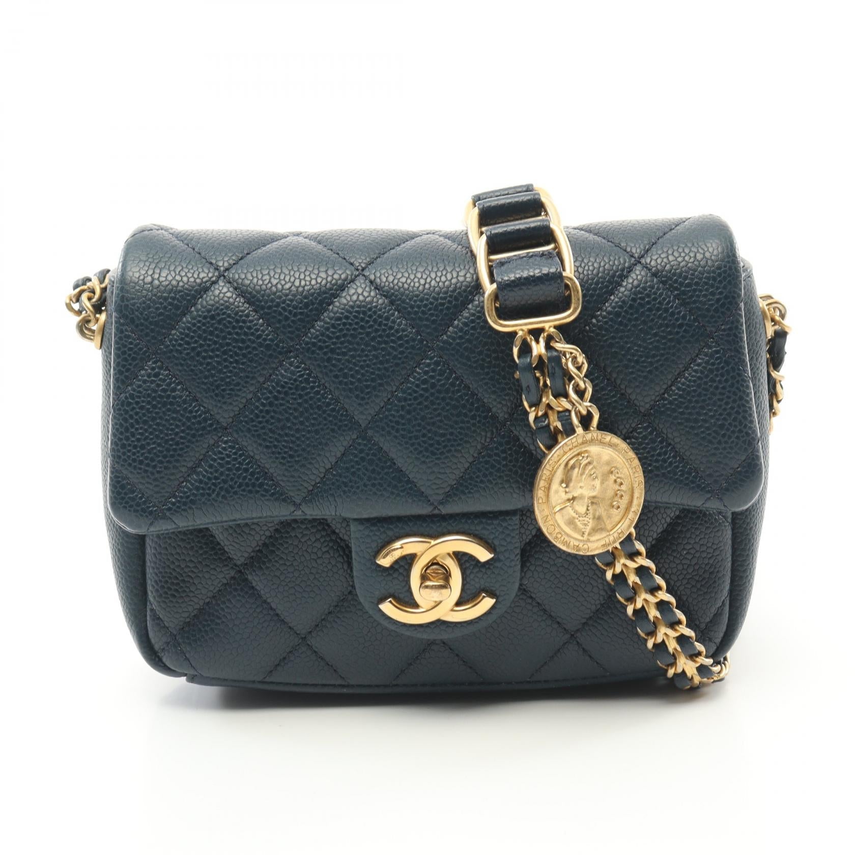 Chanel Matelasse Leather Shoulder Bag Navy