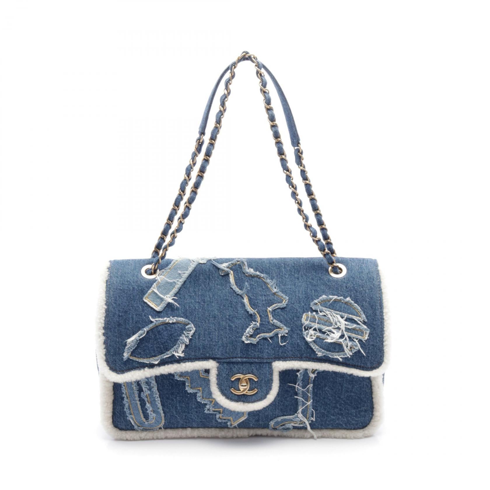 Chanel Egypt Line Denim Shearling Shoulder Bag