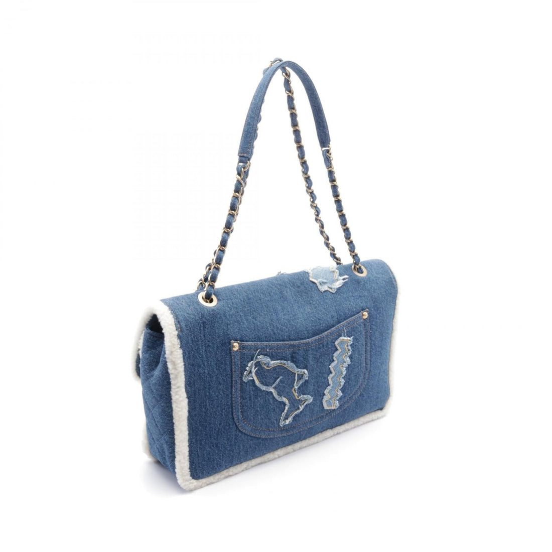 Chanel Egypt Line Denim Shearling Shoulder Bag