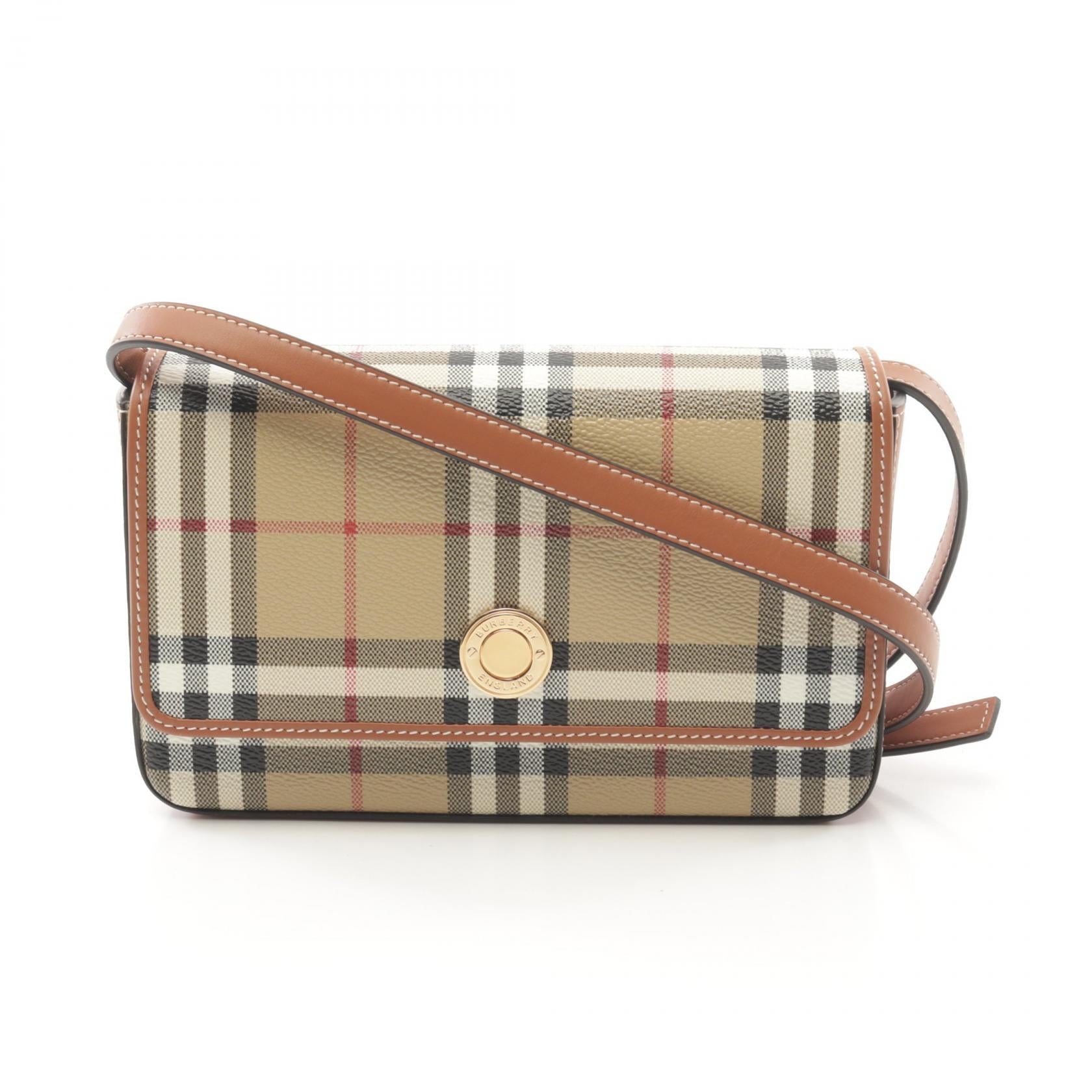 Burberry Vintage Check PVC Coated Canvas Leather Shoulder Bag