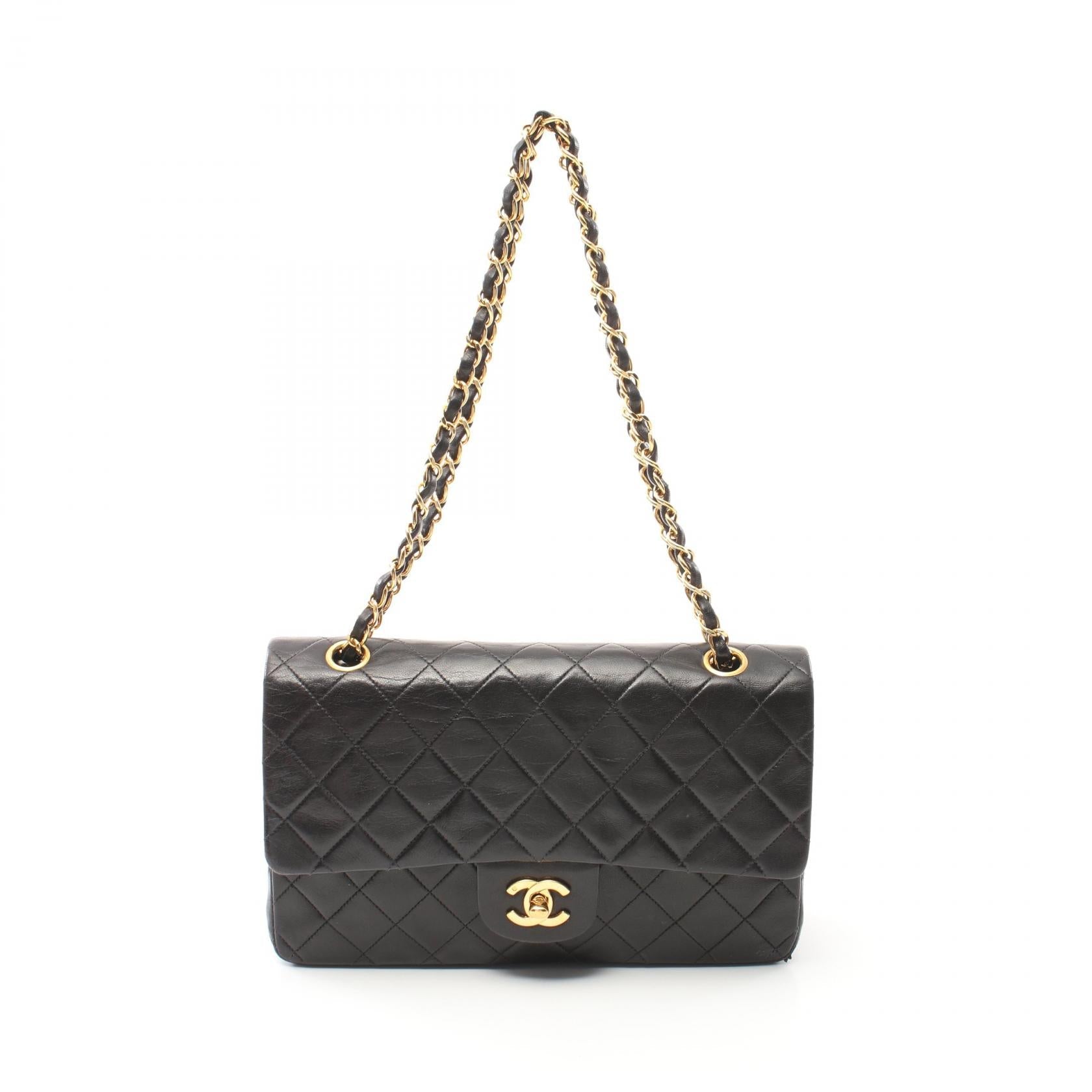 Chanel Matelasse W Flap Shoulder Bag Black