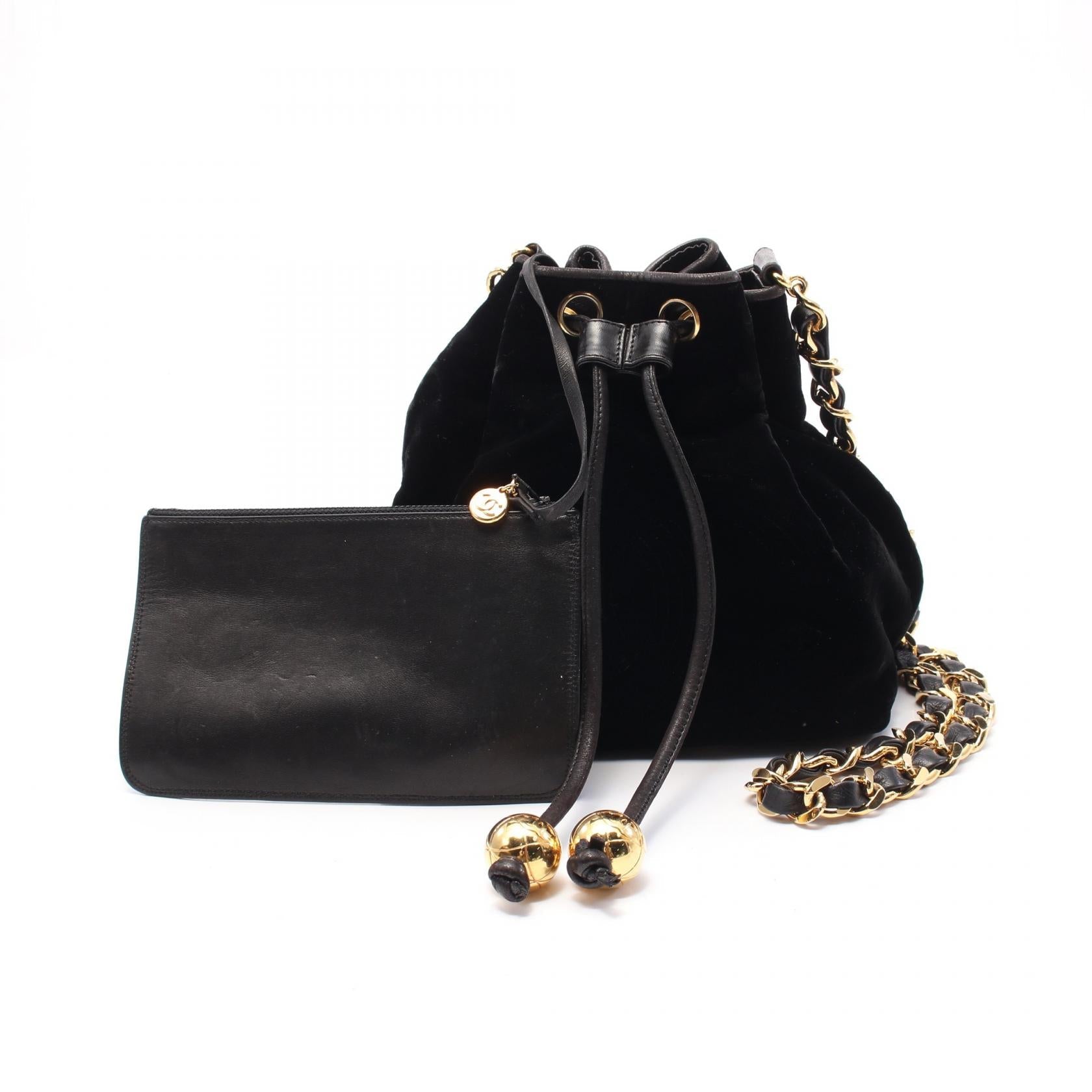 Chanel Coco Mark Fabric Leather Shoulder Bag