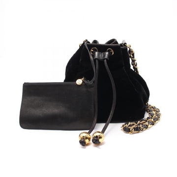 Chanel Coco Mark Fabric Leather Shoulder Bag