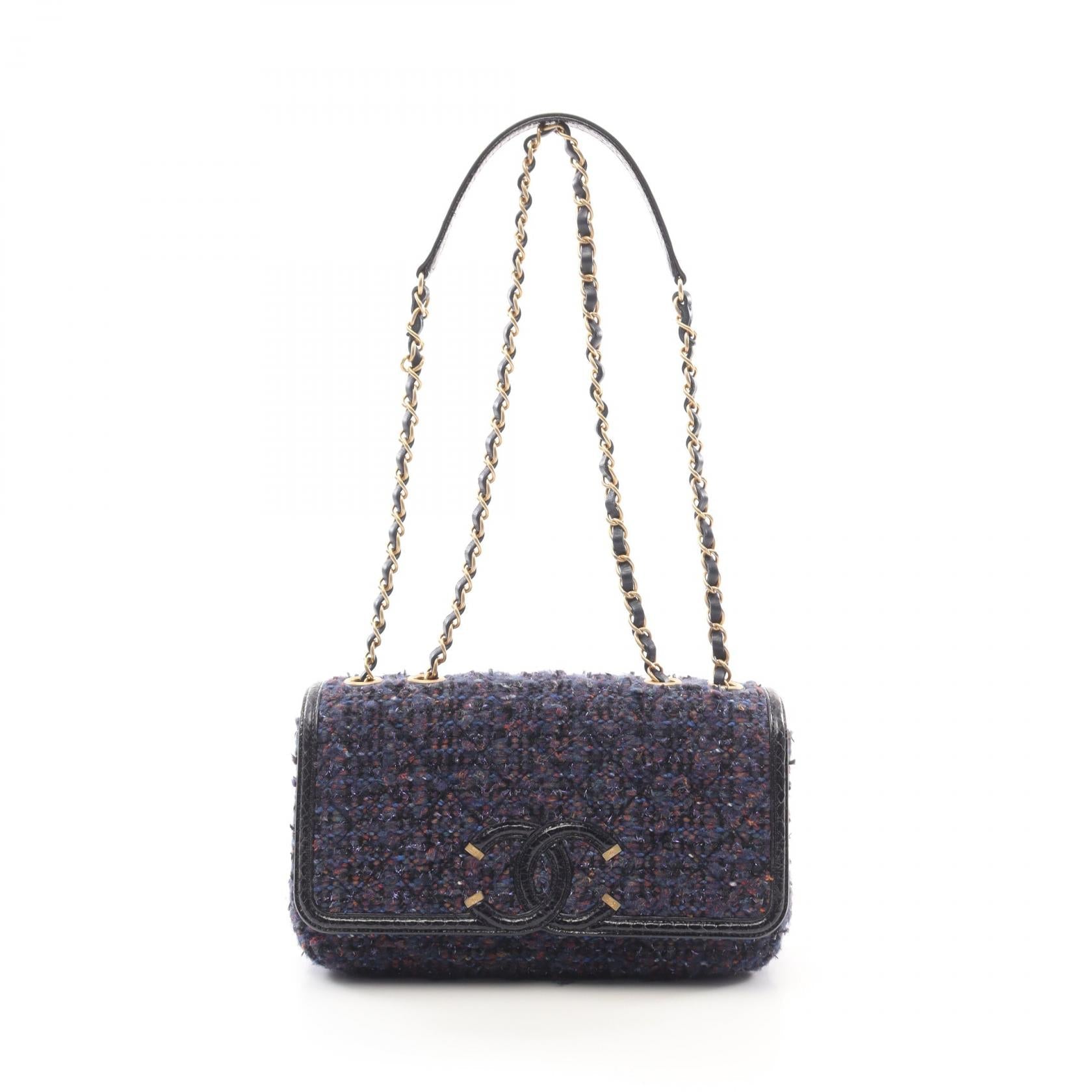 Chanel CC Filigree Fabric Exotic Leather Shoulder Bag