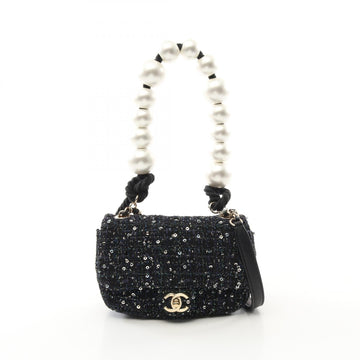 Chanel Coco Mark Fake Pearl Fabric Shoulder Bag