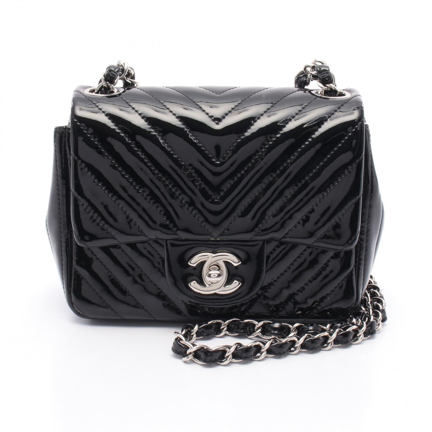 Chanel Chevron V Stitch Patent Leather Shoulder Bag