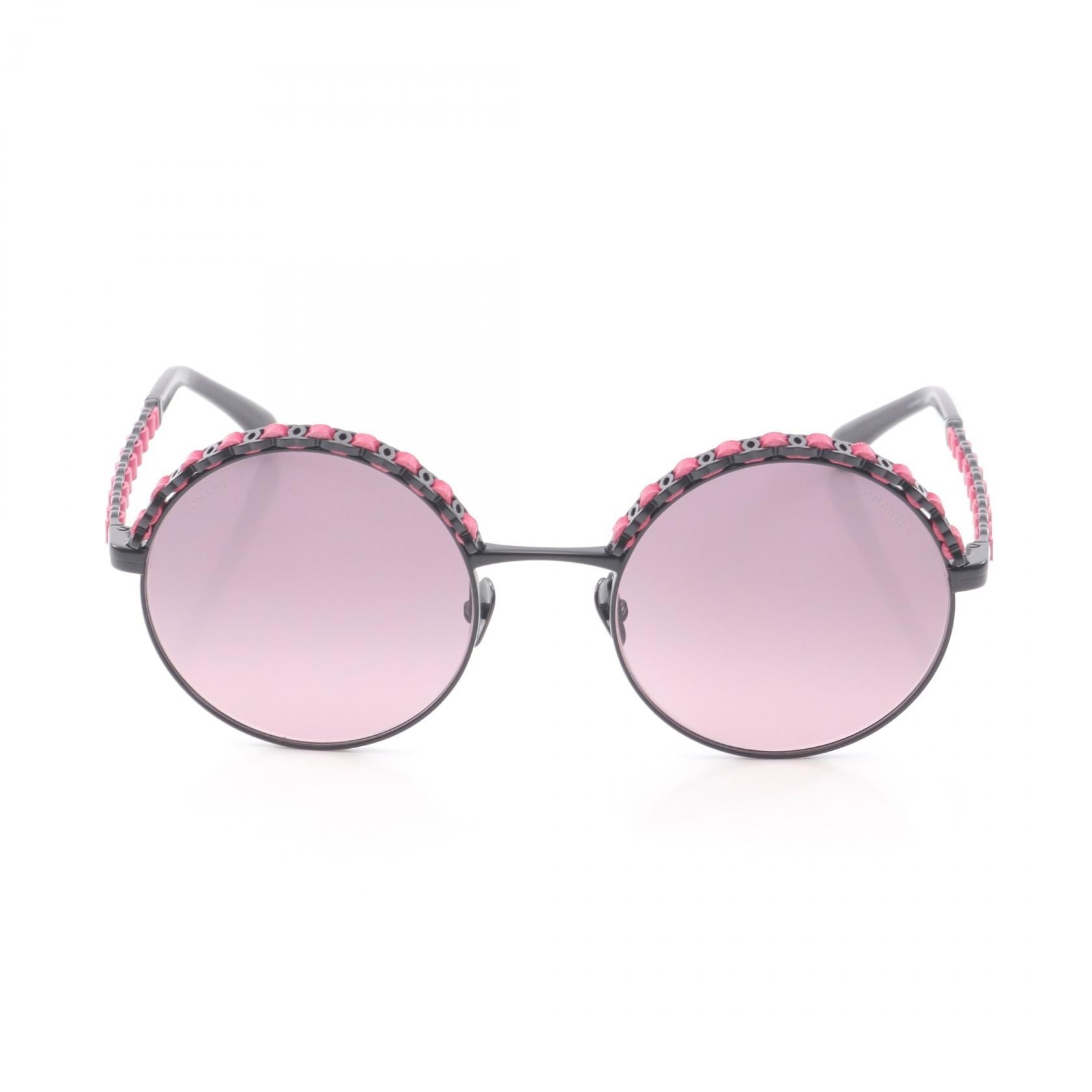 Chanel Coco Mark Leather Metal Sunglasses