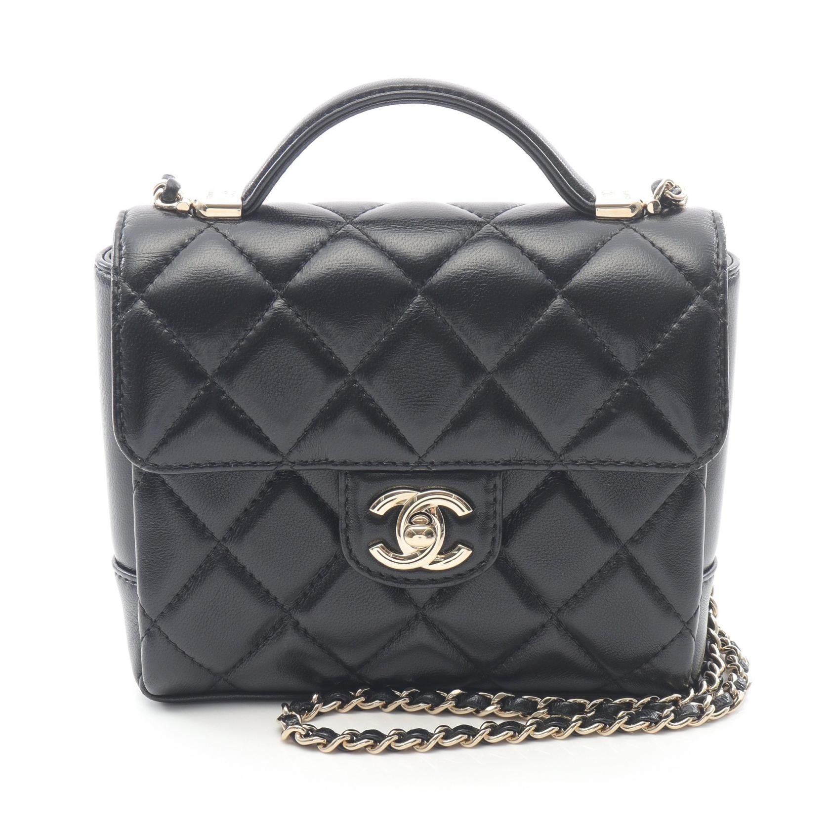 Chanel Top Handle Mini Flap Bag Lambskin 2way Shoulder Bag