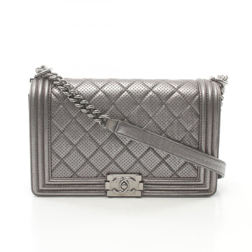 Chanel Boy Leather Shoulder Bag Silver