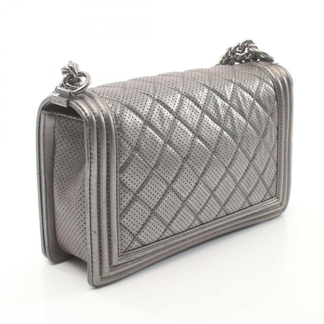Chanel Boy Leather Shoulder Bag Silver