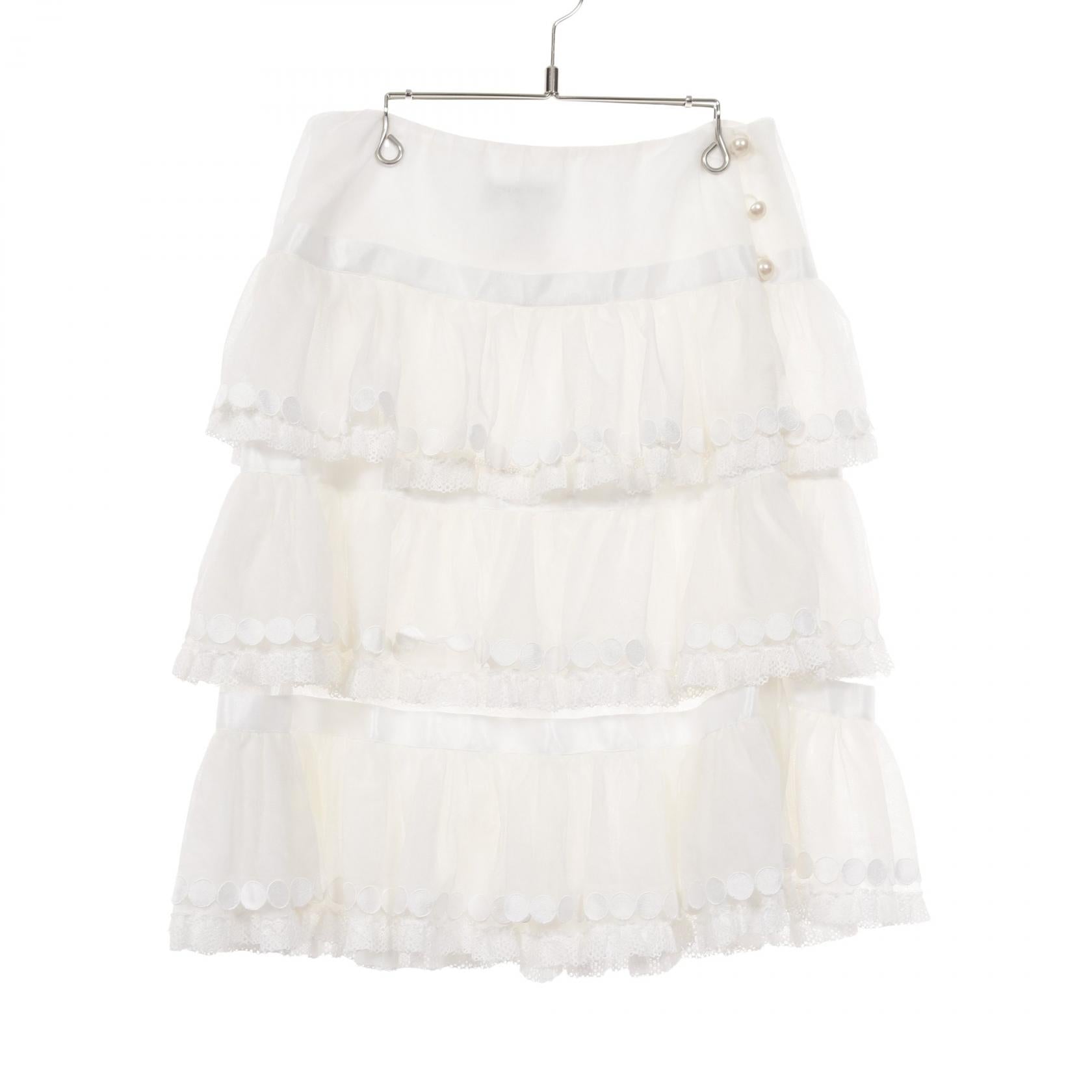 Chanel Pearl Button Tiered Skirt Nylon Skirt