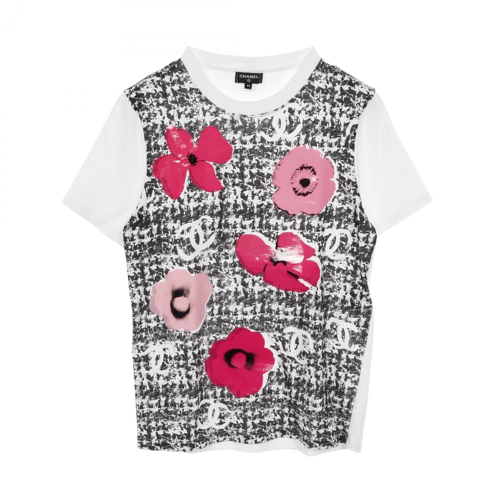 Chanel Camellia Tweed Print Cotton Top