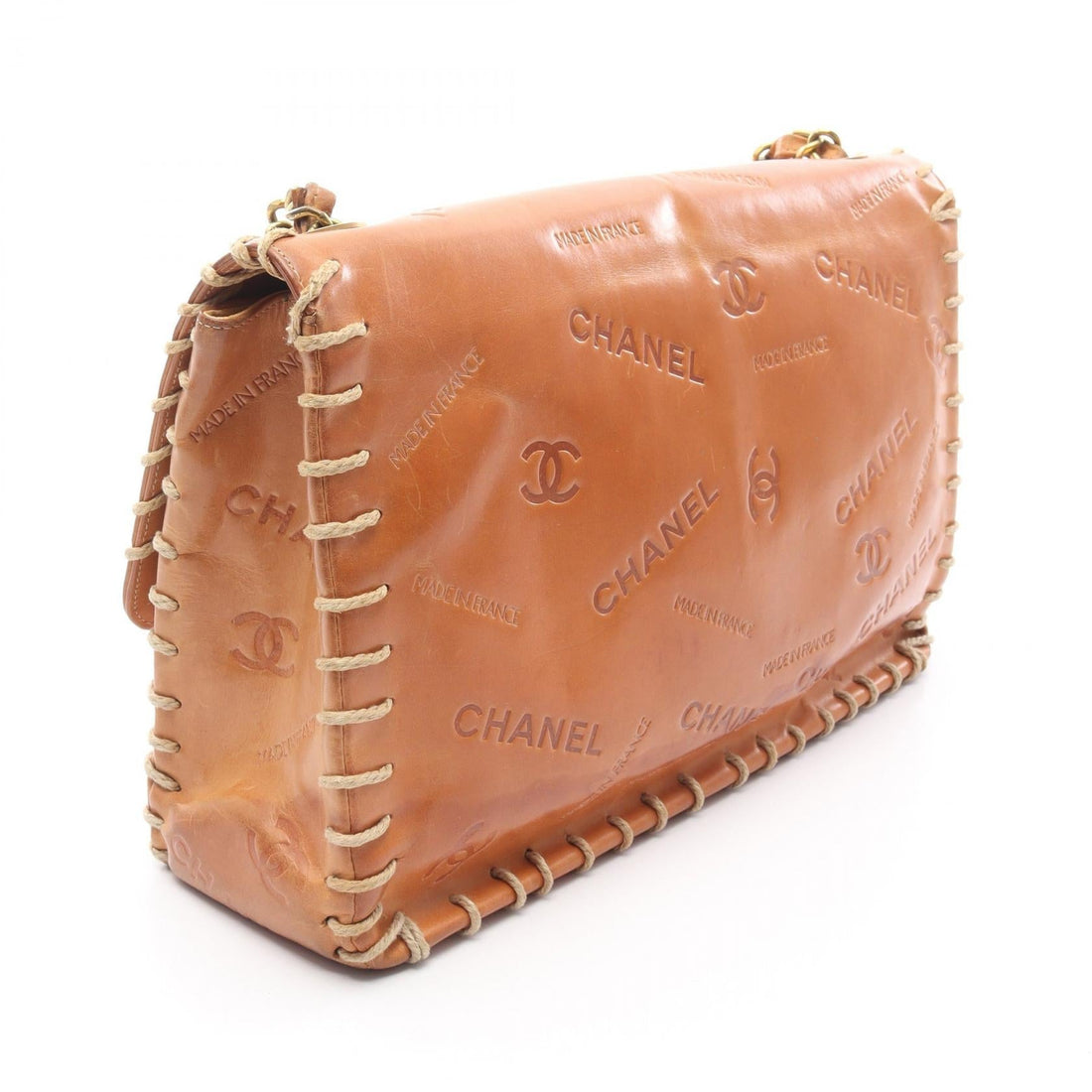 Chanel De Coco Mark Baseball Stitch Leather Shoulder Bag