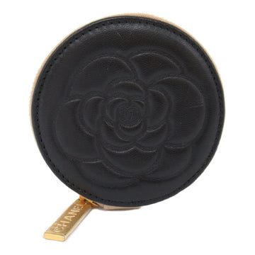 Chanel Camellia Round Zip Pouch Leather Vanity Bag 7849067 in New Condition