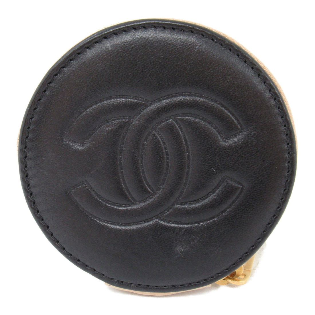 Chanel Camellia Round Zip Pouch Leather Vanity Bag 7849067 in New Condition