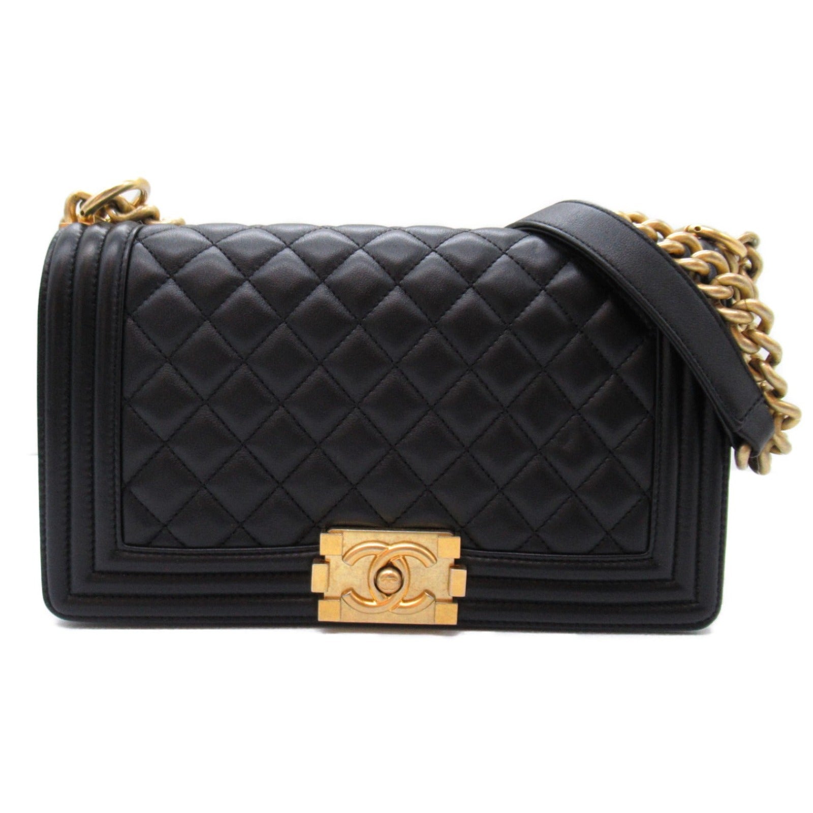 Chanel Boy Lambskin Chain Shoulder Bag Black