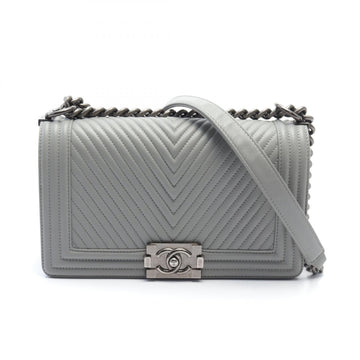 Chanel Boy Chevron Leather Shoulder Bag Gray