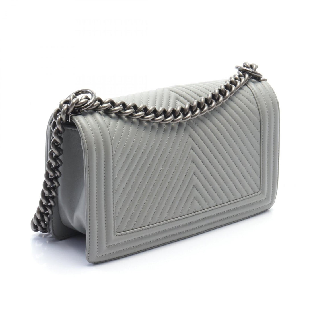 Chanel Boy Chevron Leather Shoulder Bag Gray