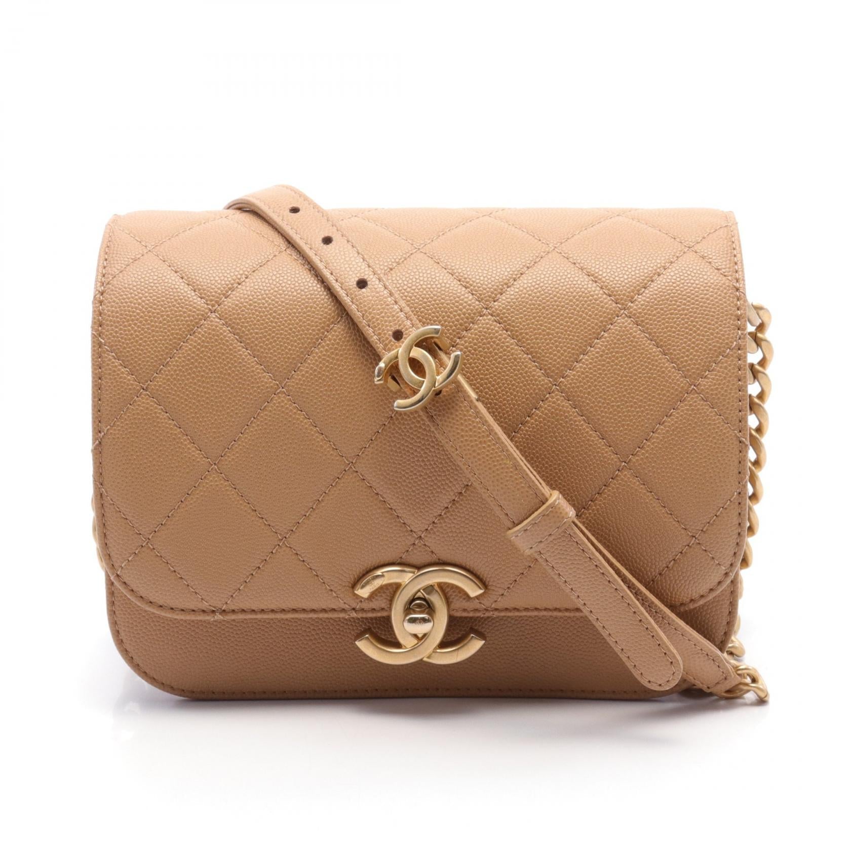 Chanel Caviar Skin Matelasse Shoulder Bag Beige