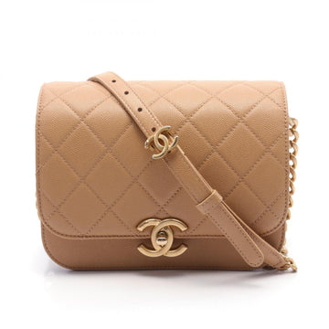 Chanel Caviar Skin Matelasse Shoulder Bag Beige