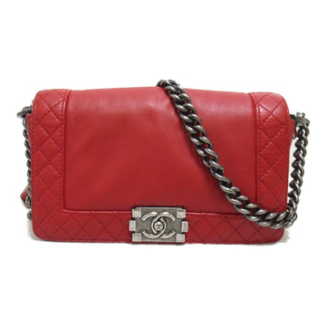 Chanel Boy Chain Shoulder Bag Red Leather