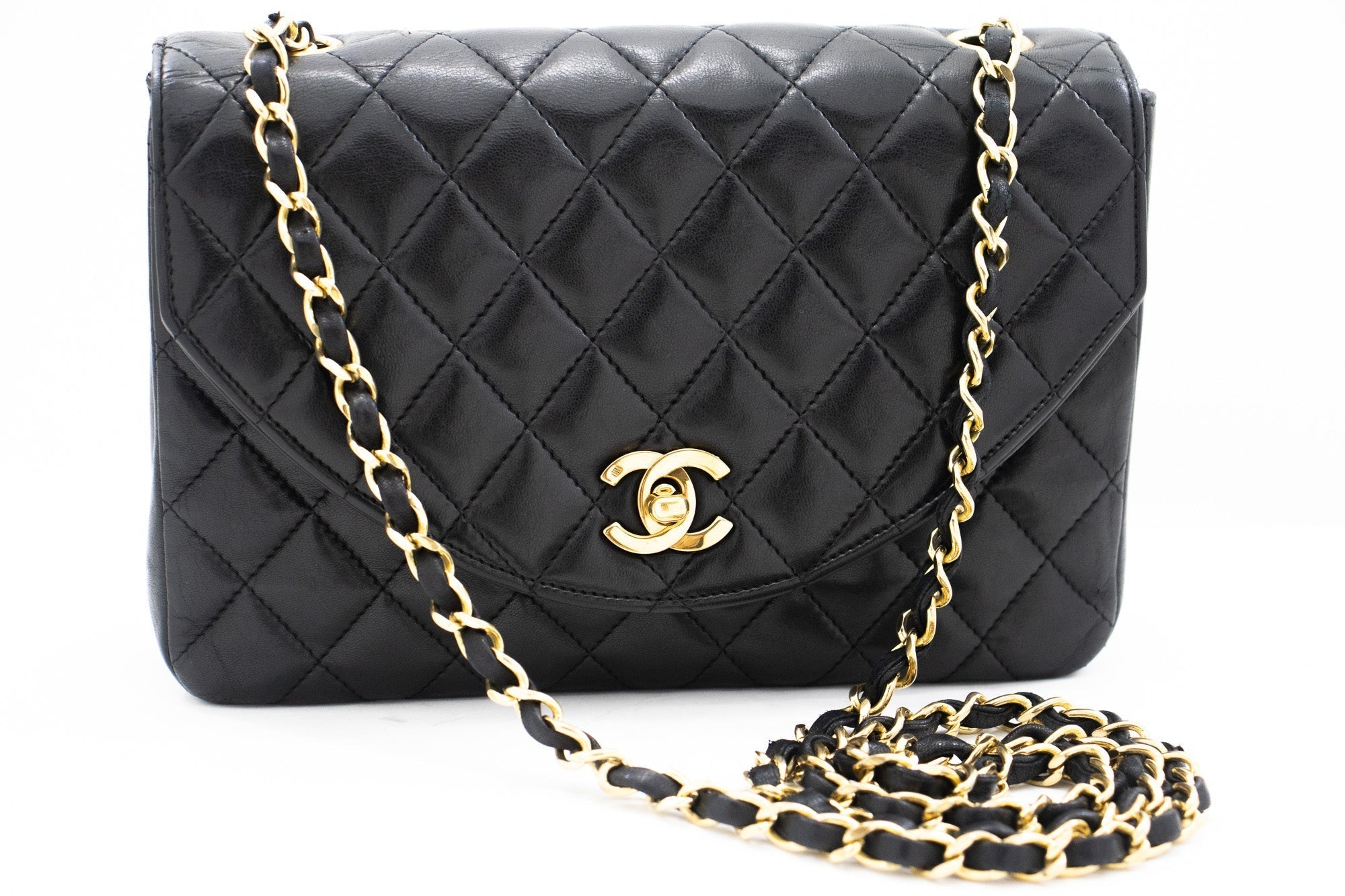CHANEL Half Moon Chain Shoulder Bag Crossbody Black Quilted Flap j18